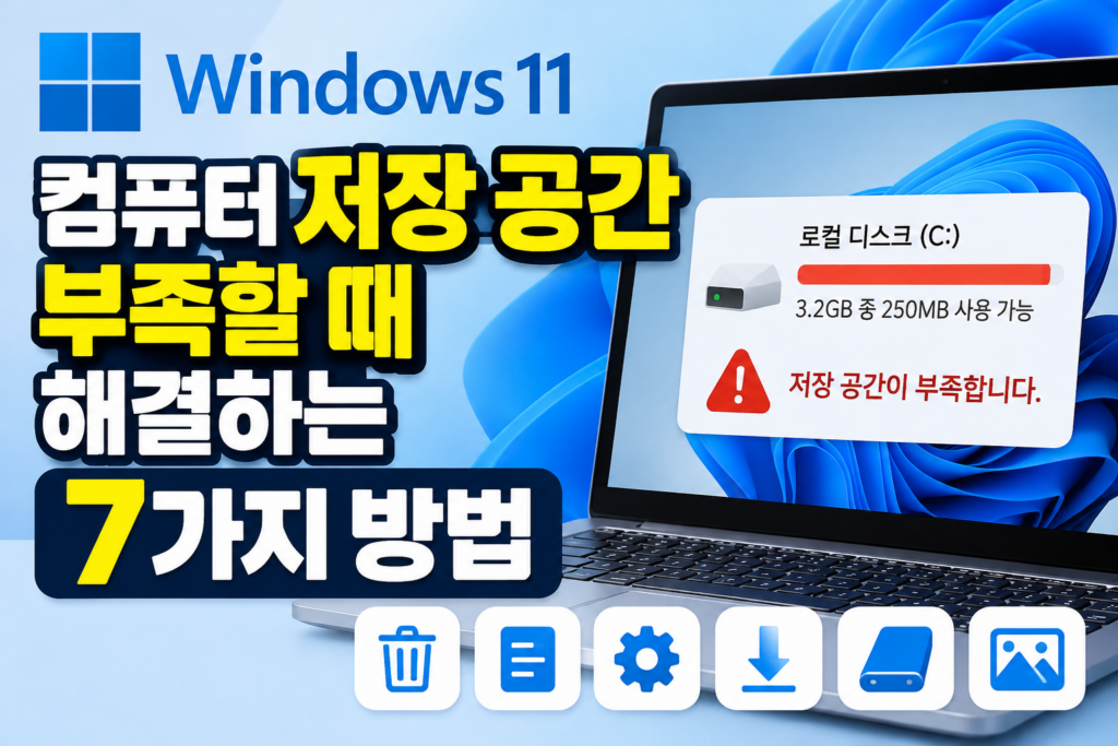 윈도우11 컴퓨터 저장 공간 부족 원인과 해결 방법 안내