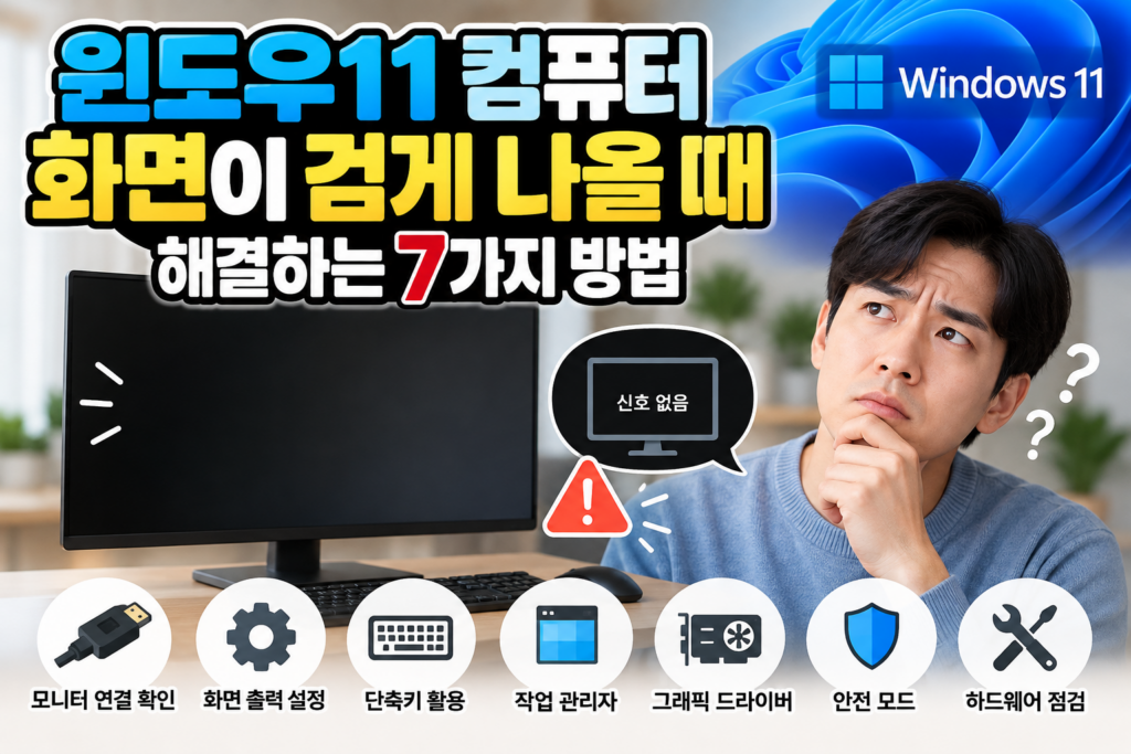 윈도우11 컴퓨터 화면이 검게 나올 때 원인과 해결 방법 7가지